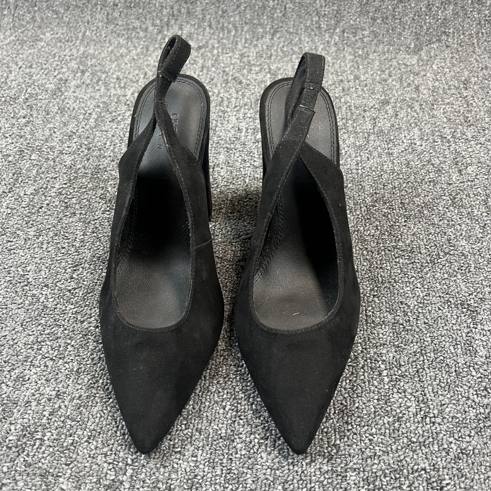 ASOS DESIGN Minimalist Slingback Block Heel Pump 7 Black Pointed Toe Office Wear